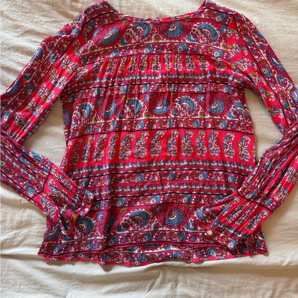 LOFT Red and Blue Paisley Blouse